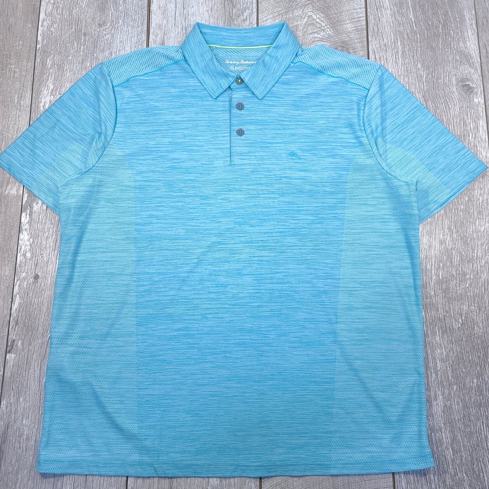 Tommy Bahama Polo Mens XL Blue IslandZone Space Dye Performance Short Sleeve